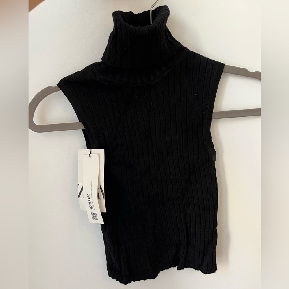 NWT Zara Black Ribbed Turtleneck Knit Tank